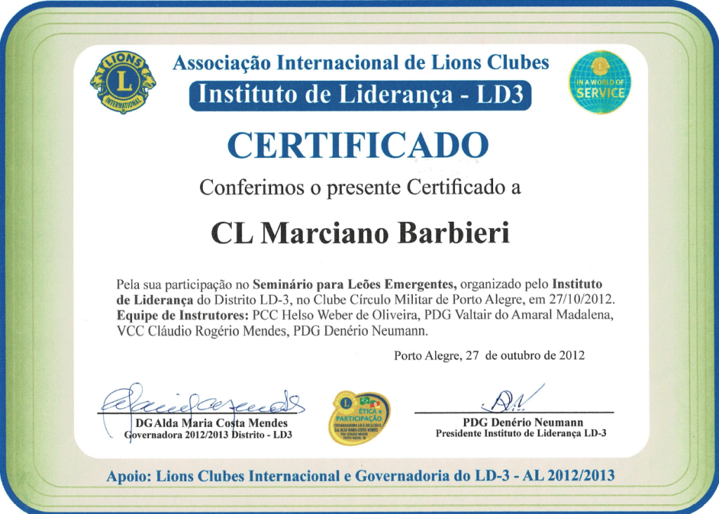 Marciano Barbieri  Companheiro Leão do Lions Clube Porto Alegre Ipiranga 